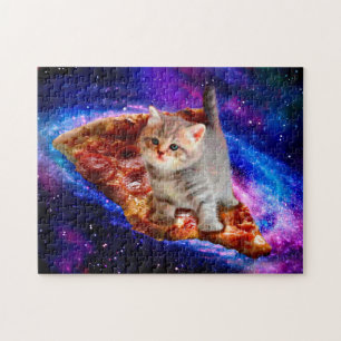 Quebra-cabeça Gatos em pizza espacial