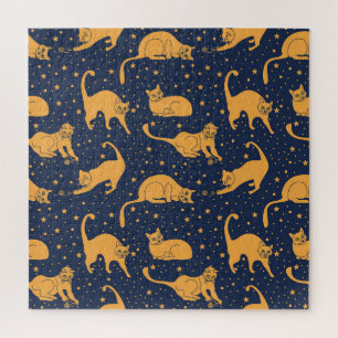 Quebra-cabeça Gatos engraçados, estrelas, padrão espacial.