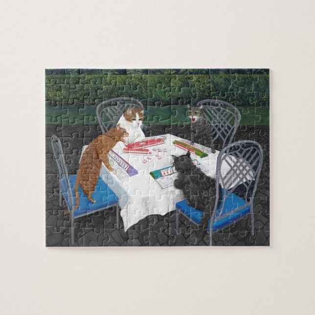 Quebra-cabeça Gatos jogando Mahjong. Meowjongg (Horizontal)