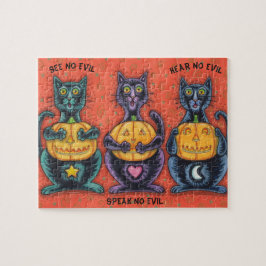 QUEBRA-CABEÇA GATOS NEGROS E PILHAS NÃO ENCONTRAM MAU HALLOWEEN 