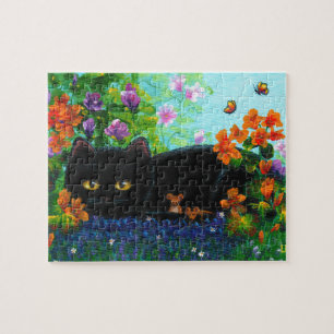 Quebra-cabeça Gatos Negros Engraçados Flores Criacionistas