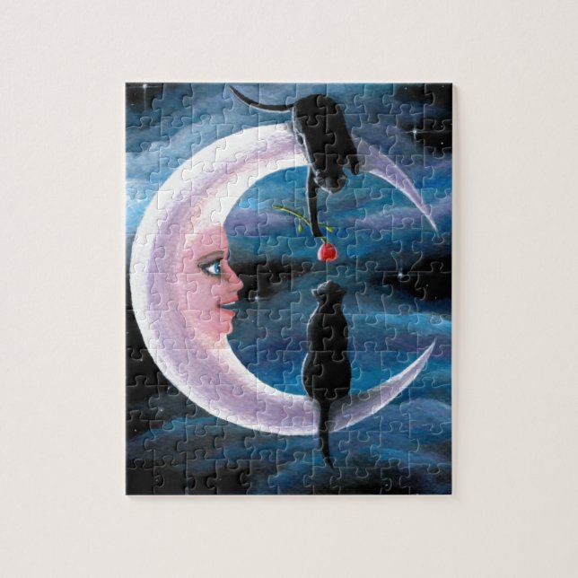 Quebra-cabeça Gatos pretos do gato 581 na lua (Vertical)