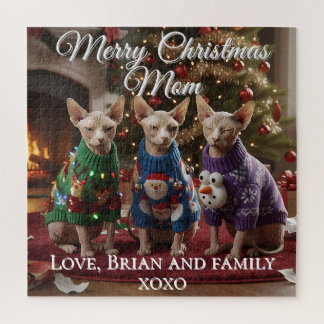 Quebra-cabeça Gatos Sphynx Natal Divertido Jigsaw Personalizado