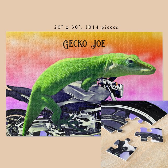 Quebra-cabeça Gecko Motorcycle Rider Pink Horizon Add Name 20x30 (Gecko Motorcycle Rider Pink Horizon Add Name 20x30 Jigsaw Puzzle)