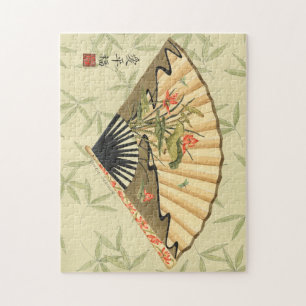 Quebra-cabeça Geisha Fan com Folhas e Impressão Floral