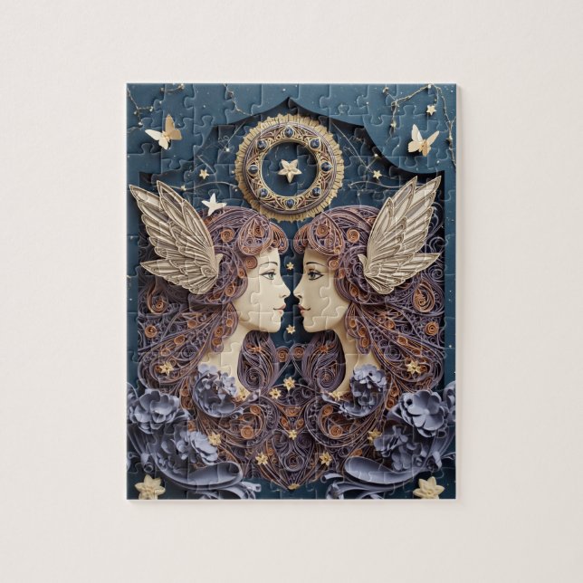 Quebra-cabeça Gêmeos Zodíaco Quilling de Papel (Vertical)