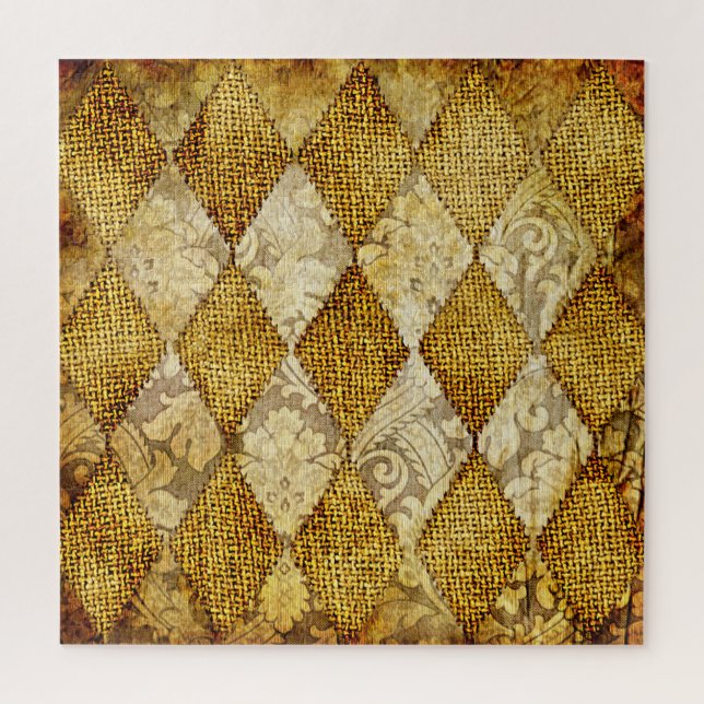 Quebra-cabeça Geométrico Dourado: Sofisticação do Padrão Retroat (Vertical)