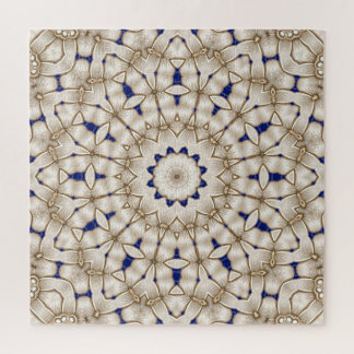 Quebra-cabeça Geométrico Floral Dourado Azul