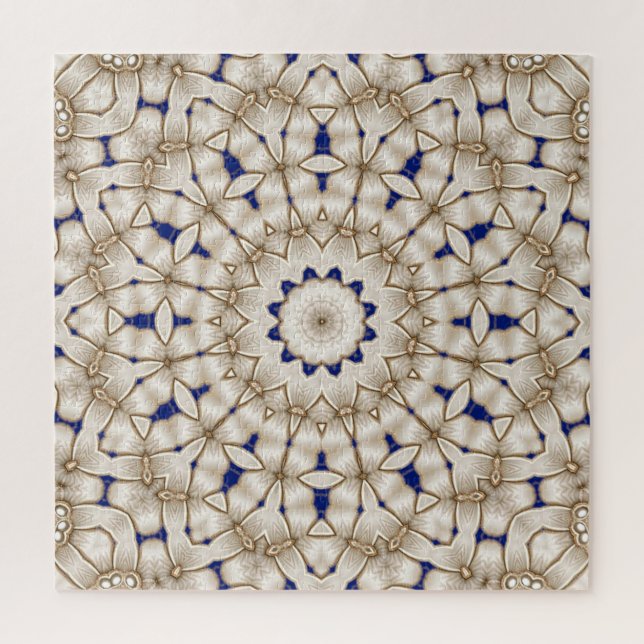 Quebra-cabeça Geométrico Floral Dourado Azul (Vertical)