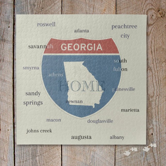 Quebra-cabeça Georgia State Cities Puzzle – Custom Home Puzzle (Such a fun way for friends and family to get together and enjoy their favorite state. Great gift!)