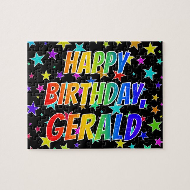 Quebra-cabeça "GERALD" Primeiro Nome, Diversão "FELIZ ANIVERSÁRI (Horizontal)