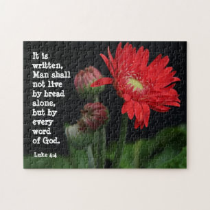 Quebra-cabeça Gerbera Daisy com Verse de Escritura (Luke 4:4)