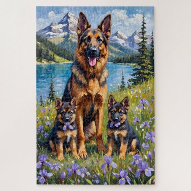 Quebra-cabeça German Shepherd Alpine Iris Art (Vertical)