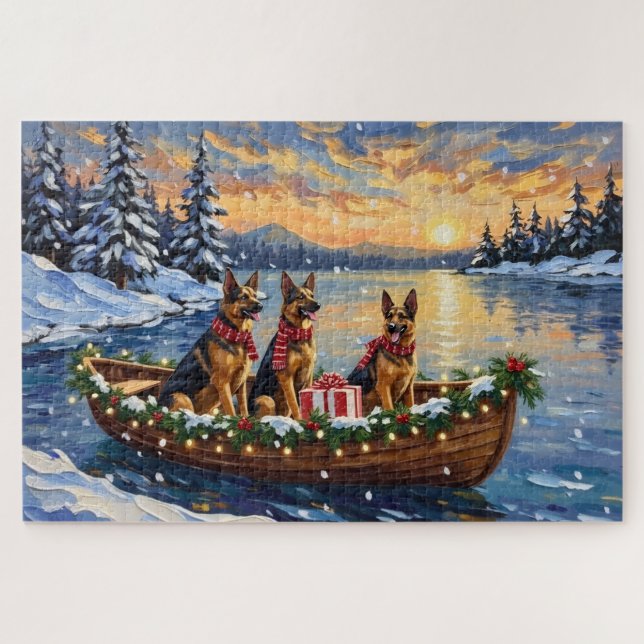 Quebra-cabeça German Shepherd Christmas Boat Holiday (Horizontal)