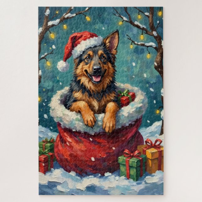 Quebra-cabeça German Shepherd Christmas Santa Bag Adventure (Vertical)