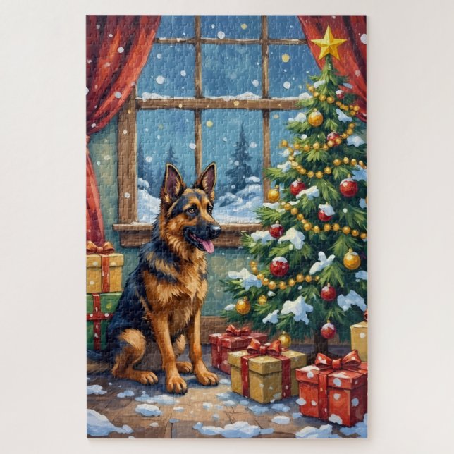 Quebra-cabeça German Shepherd Christmas Under The Tree (Vertical)