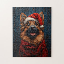 Quebra-cabeça German shepherd em um Chapéu Santa