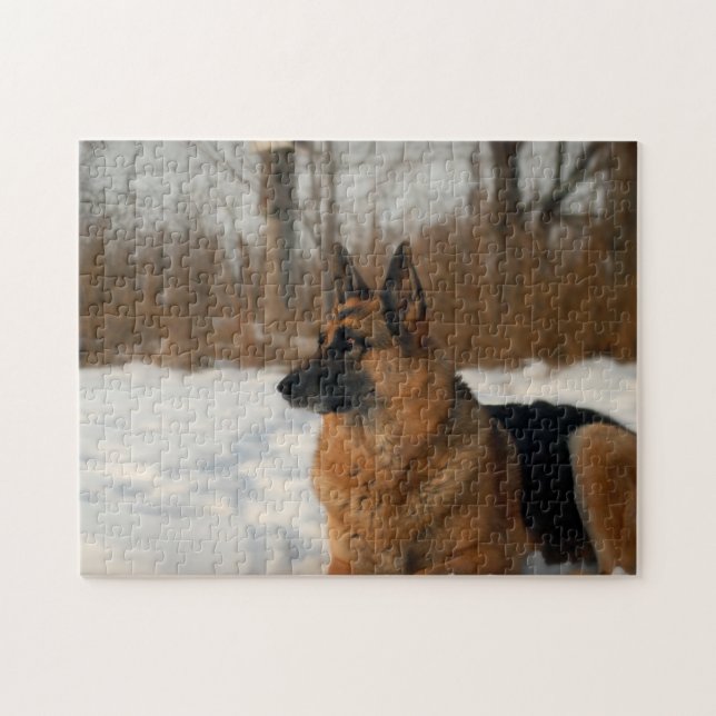 Quebra-cabeça German shepherd na neve (Horizontal)