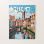 Quebra-cabeça Ghent Belgium Viagem Art Vintage<br><div class="desc">Design de viagem de vetor retrô ganso. Ghent é conhecido por suas grandes praças públicas e mercados,  entre as quais o Vrijdagmarkt,  o centro da vida da cidade medieval.</div>