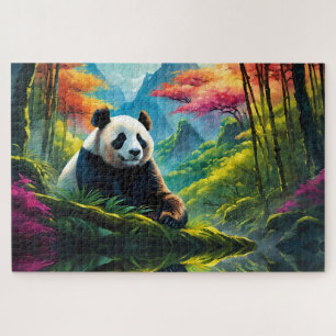 Quebra-cabeça Giant Panda em colorida Floresta Bambu em Montanha