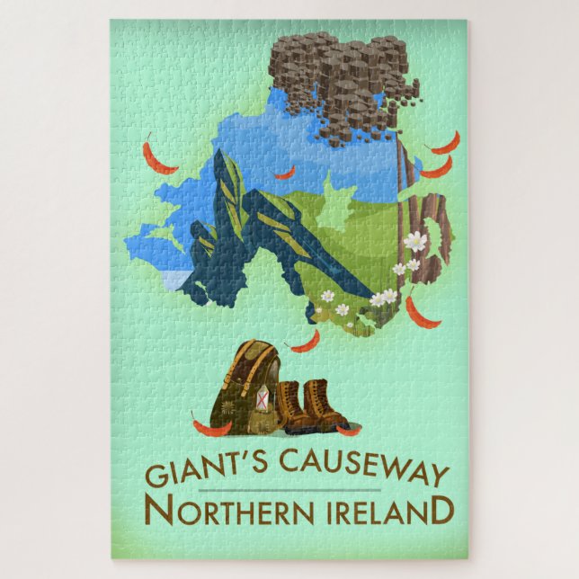 Quebra-cabeça Giants Causeway Norte Irlanda Mapa Poster de viage (Vertical)