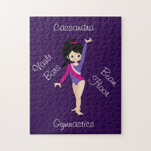 Quebra-cabeça Ginástica Cabelo Negro, Olhos Azuis, Leotard Roxo