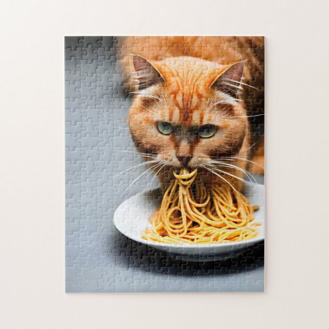 Quebra-cabeça Ginger Cat Eating Spagetti (Vertical)