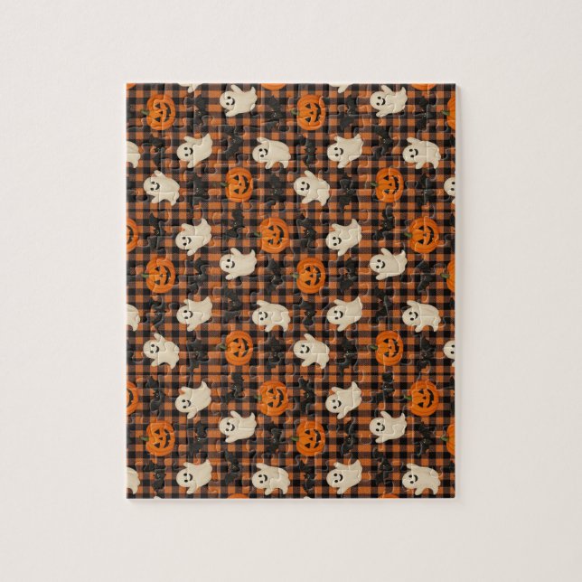 Quebra-cabeça Gingham, morcegos de abóbora-fantasma (Vertical)