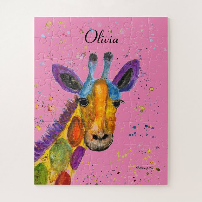 Quebra-cabeça Girafa Abstrato animais selvagens Arco-Íris (Vertical)