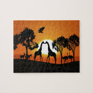 Quebra-cabeça Girafa ao pôr do sol