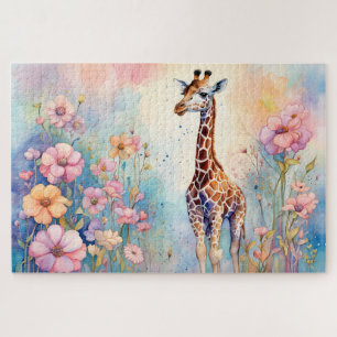 Quebra-cabeça Girafa bonita num jardim de pastel