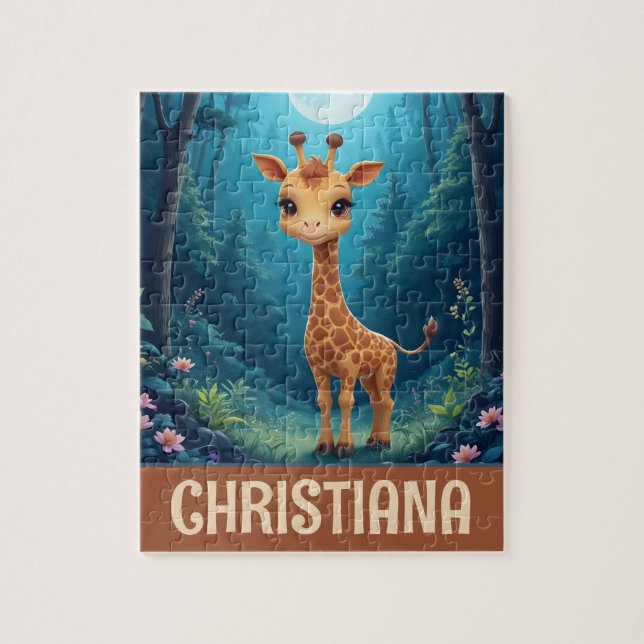 Quebra-cabeça Girafa Caprichosa Fofa Personalizada (Vertical)