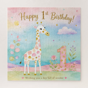 Quebra-cabeça Girafa Caprichosa Primeiro Aniversário Maravilha