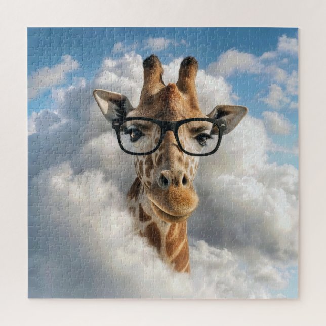Quebra-cabeça Girafa com Óculos Pretos na Nuvem (Vertical)