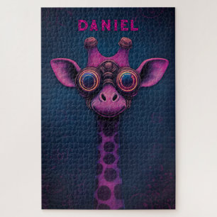 Quebra-cabeça Girafa de Desenho Animado Colorida com Óculos de S