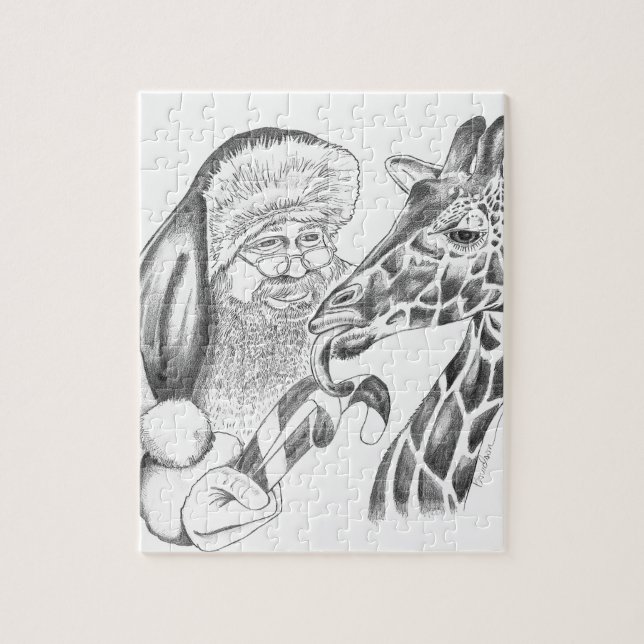 Quebra-cabeça girafa de natal e Papais noeis (Vertical)