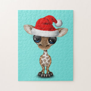 Quebra-cabeça Girafa do bebê que veste um chapéu do papai noel