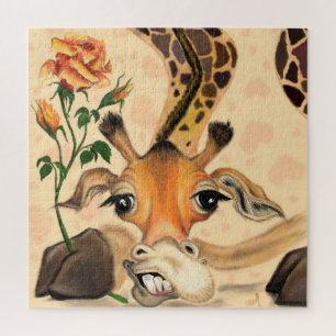 Quebra-cabeça Girafa Engraçada com Rosa