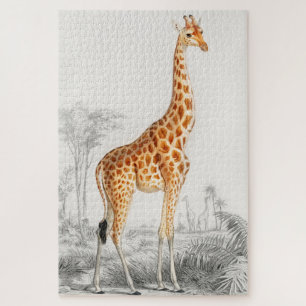 Quebra-cabeça Girafa Illustração Vintage Art Impressão