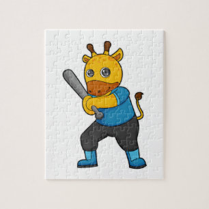 Quebra-cabeça Girafa no Baseball com Baco de Beisebol
