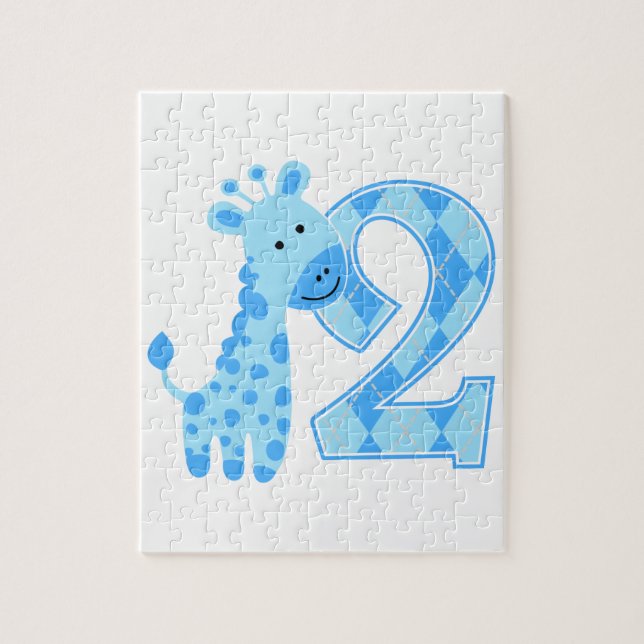 Quebra-cabeça Girafa segundo aniversário Azul (Vertical)