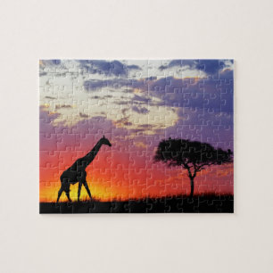 Quebra-cabeça Girafa silhuetada ao nascer do sol, Giraffa