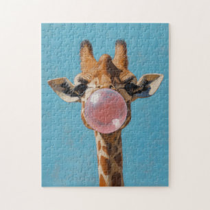 Quebra-cabeça Girafa soprando bolha rosa