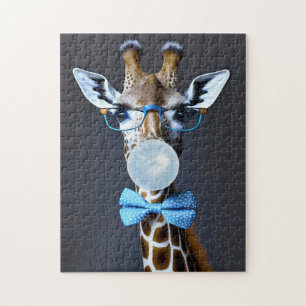 Quebra-cabeça Girafa usando óculos, gravata borboleta soprando c