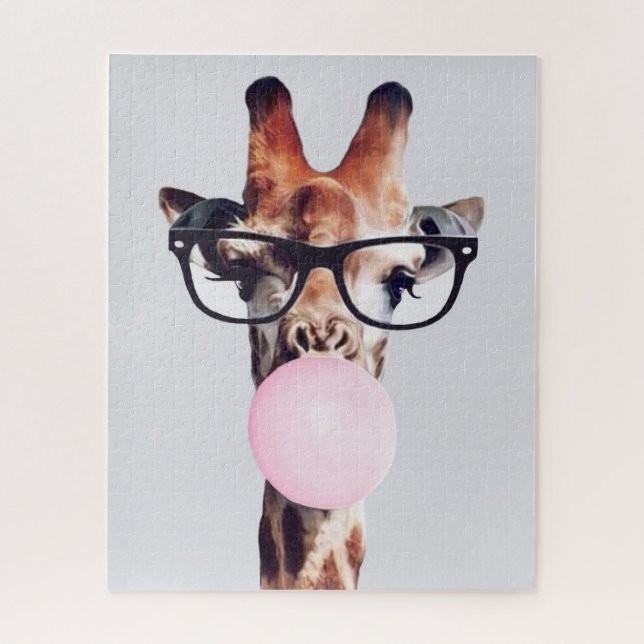QUEBRA-CABEÇA GIRAFA USANDO ÓCULOS SOPRANDO UM BALÃO DE CHICLE R (Vertical)