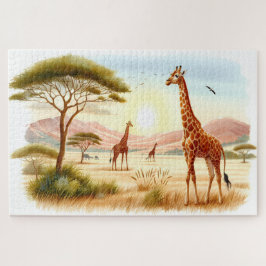 Quebra-cabeça Girafas da Savana Africana Pôr do Sol