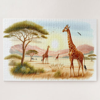 Quebra-cabeça Girafas da Savana Africana Pôr do Sol