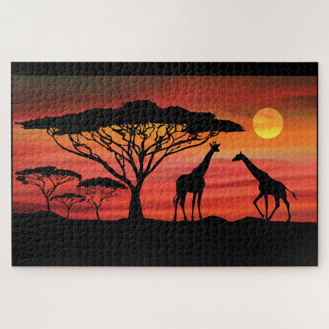 Quebra-cabeça Girafas em um Sol Serengeti Africano (Horizontal)