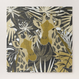 Quebra-cabeça Girafas na floresta noturna.