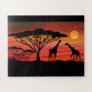 Quebra-cabeça Girafas no pôr do sol do Serengeti